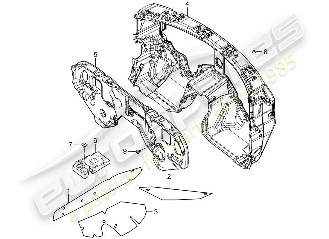 porsche 2008 (cayenne e1 9pa) schema delle parti dell'assorbimento acustico