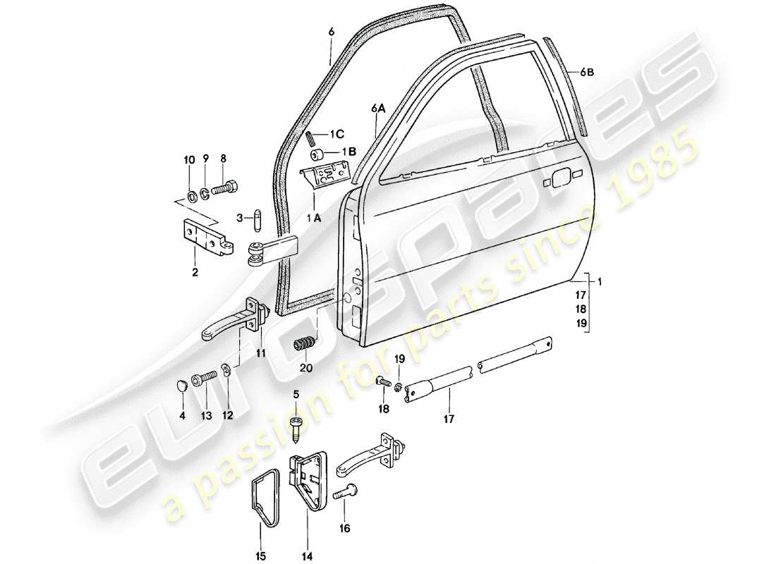 porsche 1981 (924) porta diagramma delle parti