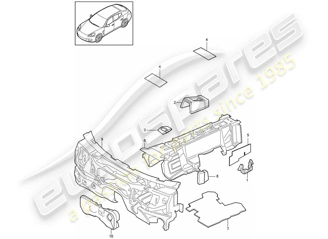 porsche 2014 (panamera 970) assorbitore acustico diagramma delle parti