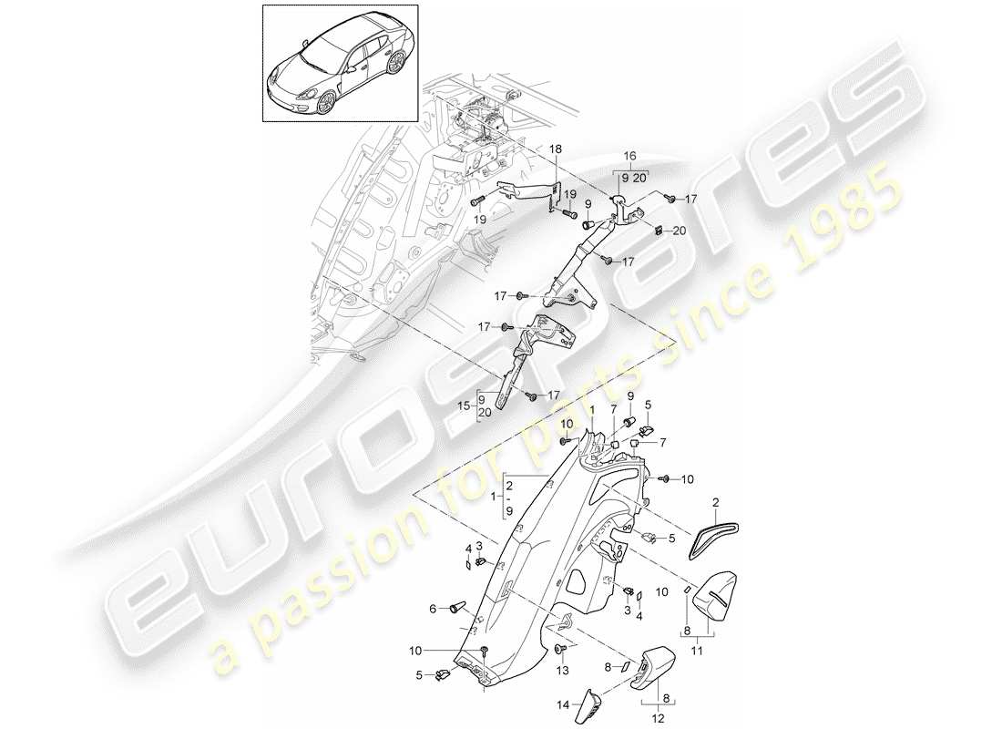 porsche 2013 (panamera 970) diagramma delle parti della fodera