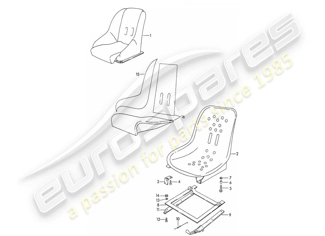 porsche 1963 (356b/356c) diagramma delle parti del sedile