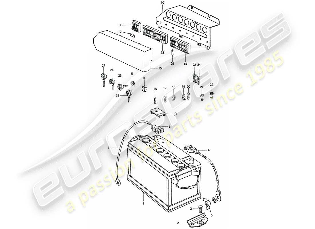 porsche 1976 (911) batteria - piastra diagramma delle parti