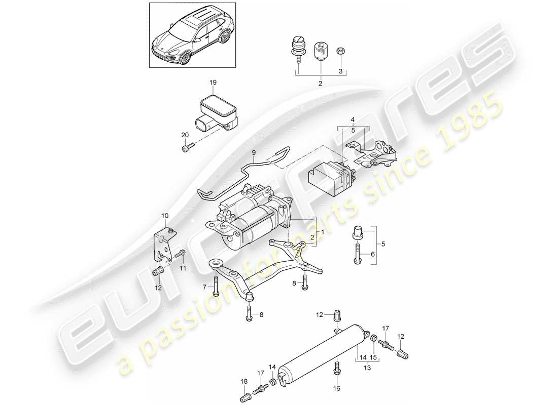 porsche 2017 (cayenne e2 92a) schema delle parti del sistema autolivellante