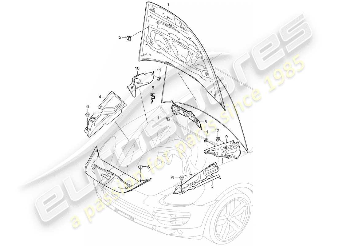 porsche 2011 (cayenne e2 92a) assorbitore acustico diagramma delle parti