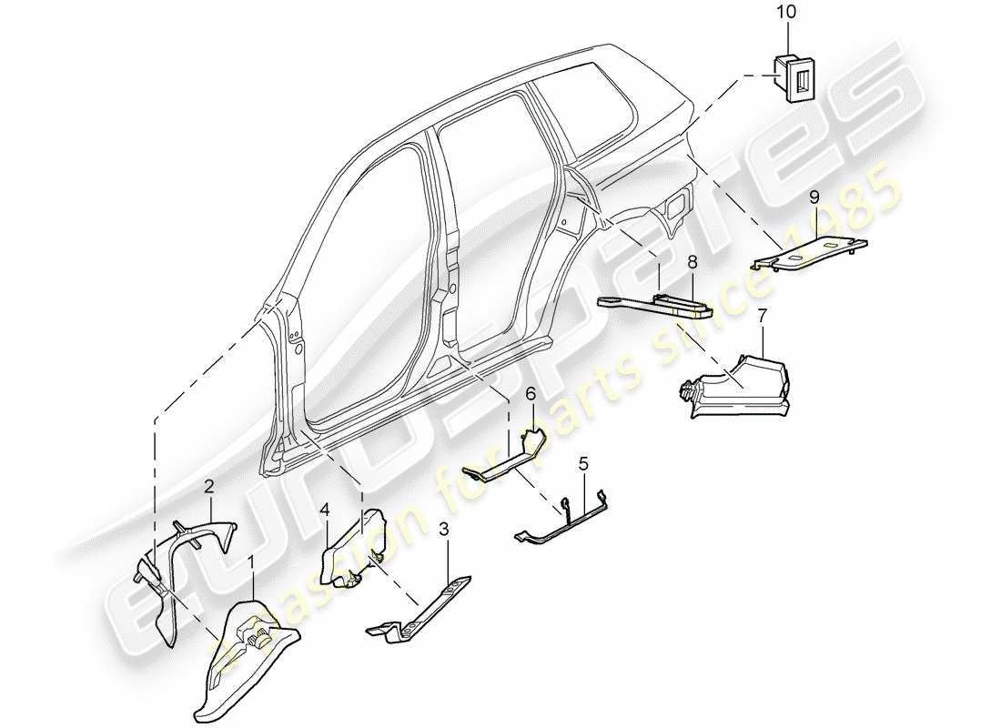 porsche 2009 (cayenne e1 9pa) assorbitore acustico diagramma delle parti