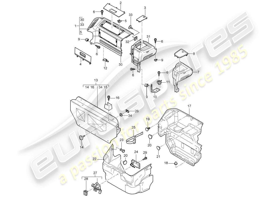 porsche 2008 (987 cayman) rivestimenti anteriori del bagagliaio diagramma delle parti