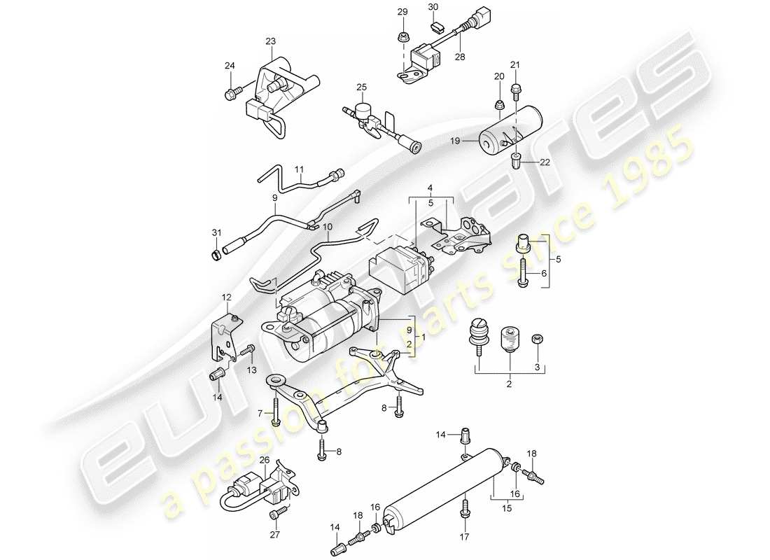 porsche 2010 (cayenne e1 9pa) sistema autolivellante diagramma delle parti