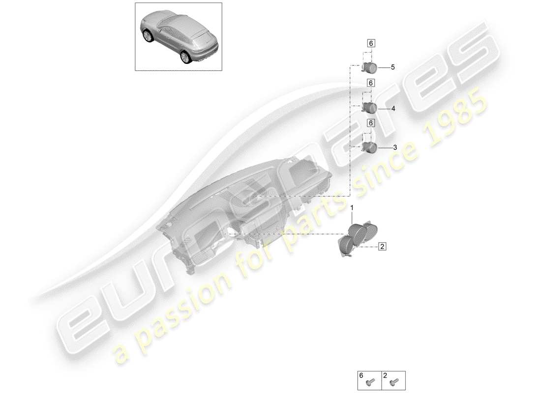 porsche 2019 (macan) strumentazione diagramma delle parti