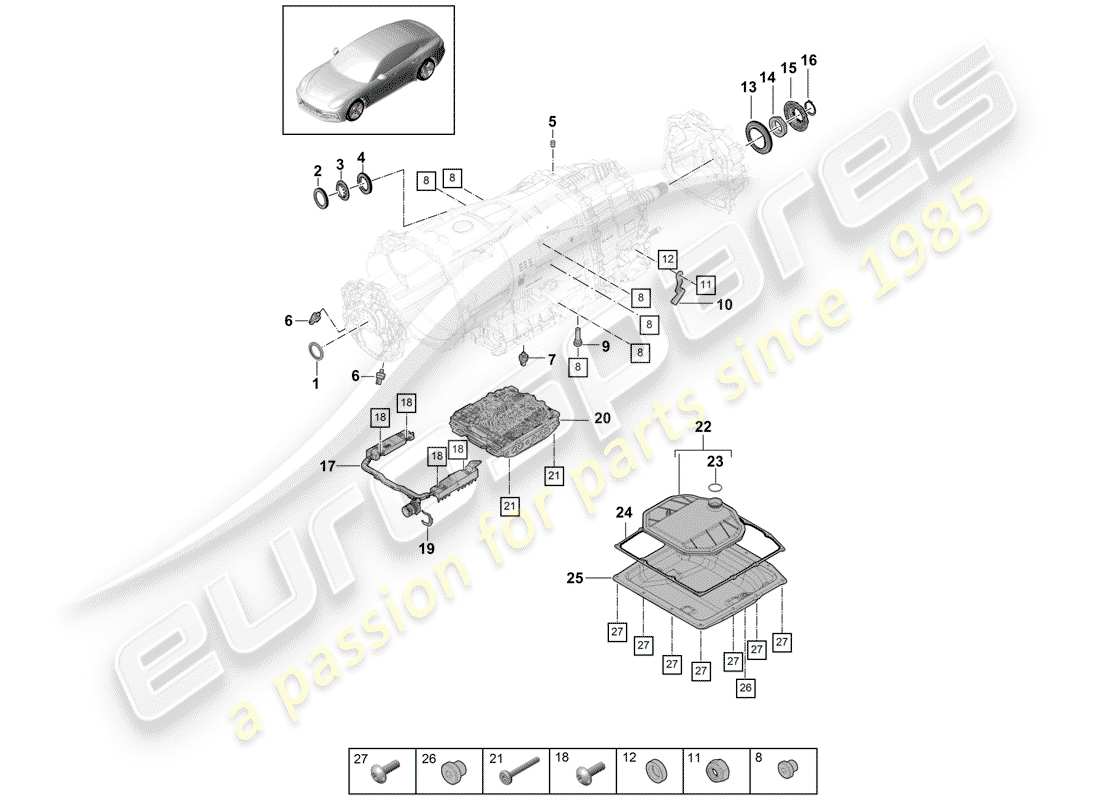 porsche 2018 (panamera 971-1) 8-speed schema delle parti del cambio a doppia frizione