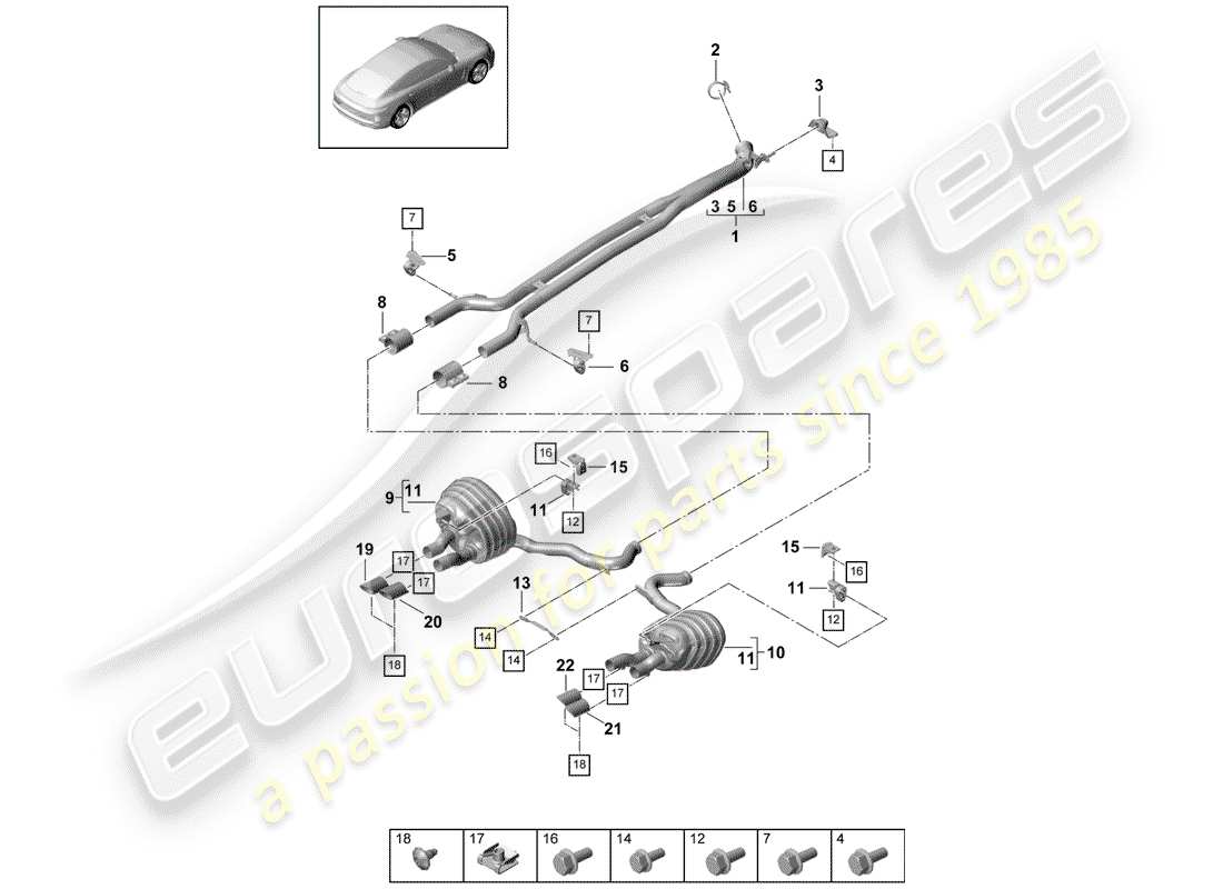 porsche 2018 (panamera 971-1) impianto di scarico diagramma delle parti