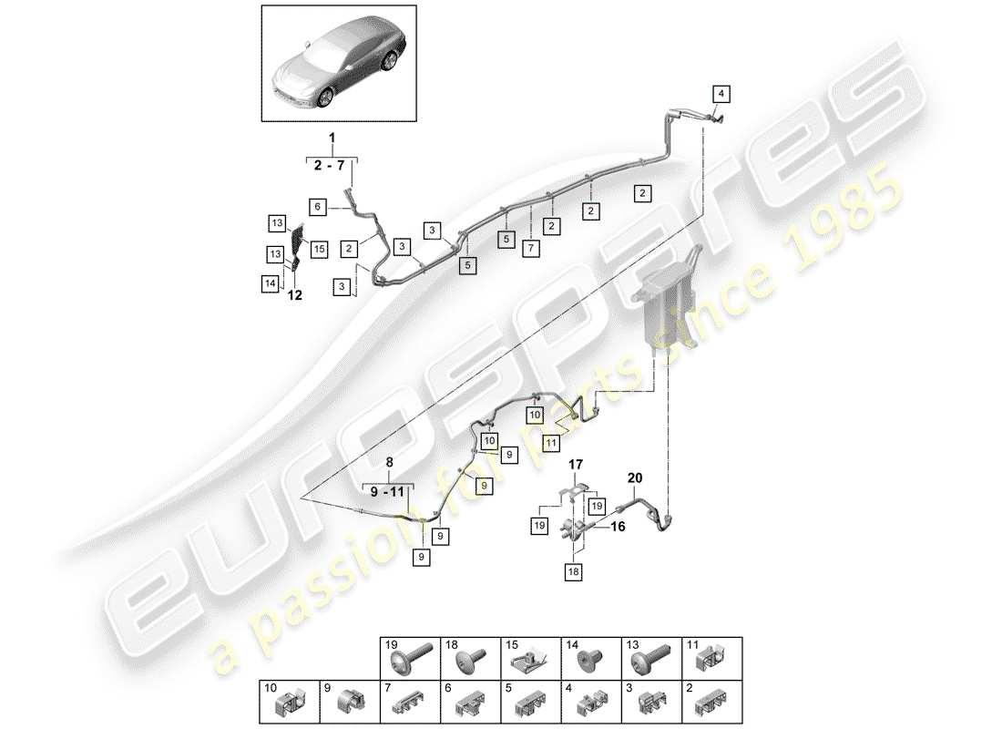porsche 2018 (panamera 971-1) linea carburante diagramma delle parti