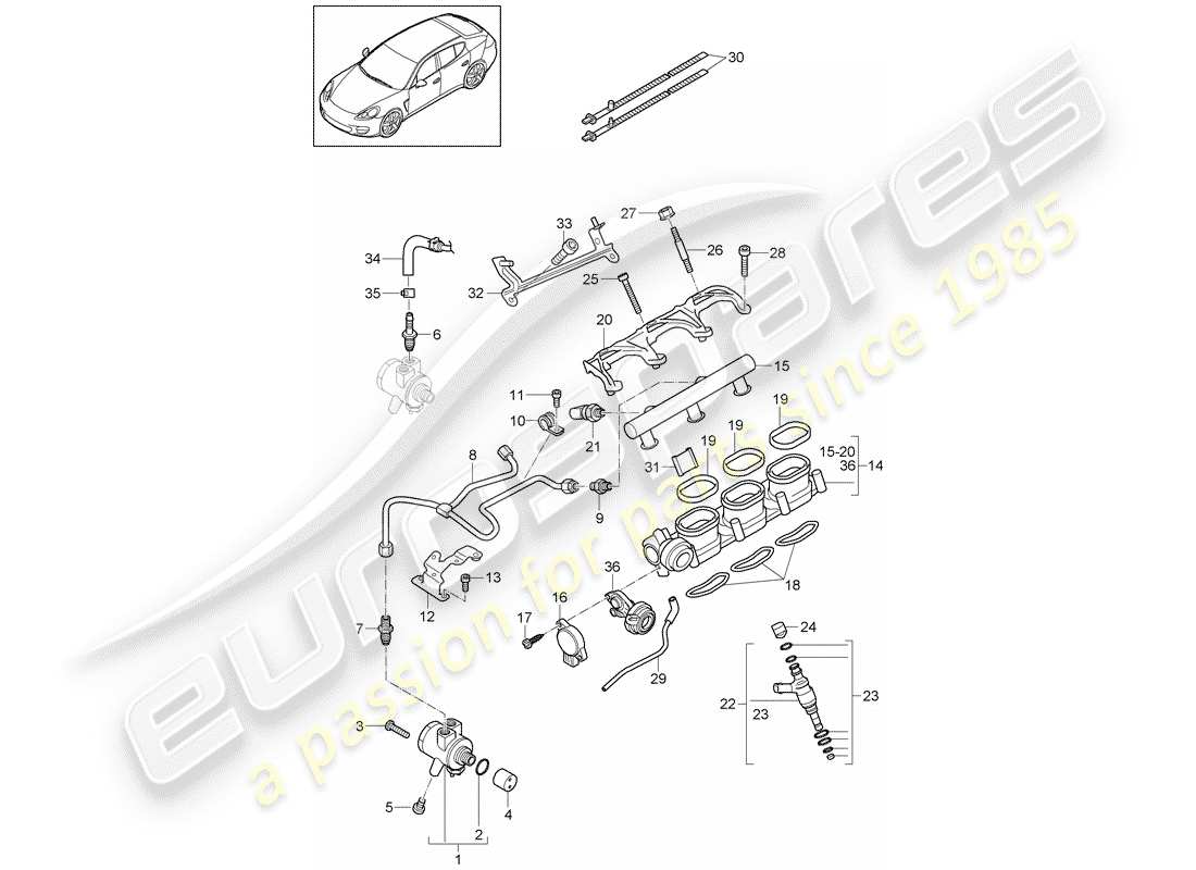 porsche 2013 (panamera 970) tubo di raccolta carburante diagramma delle parti
