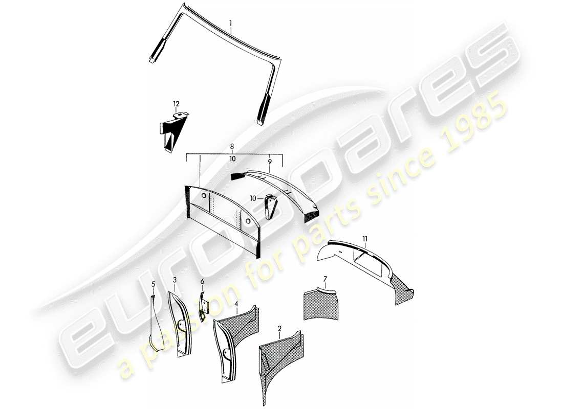 porsche 1962 (356b/356c) pannellatura interna diagramma delle parti