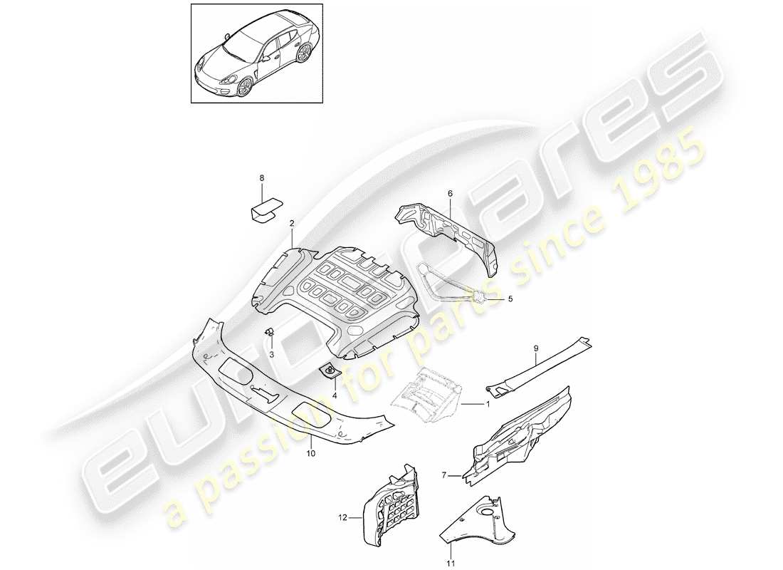 porsche 2011 (panamera 970) schema delle parti dell'assorbimento acustico