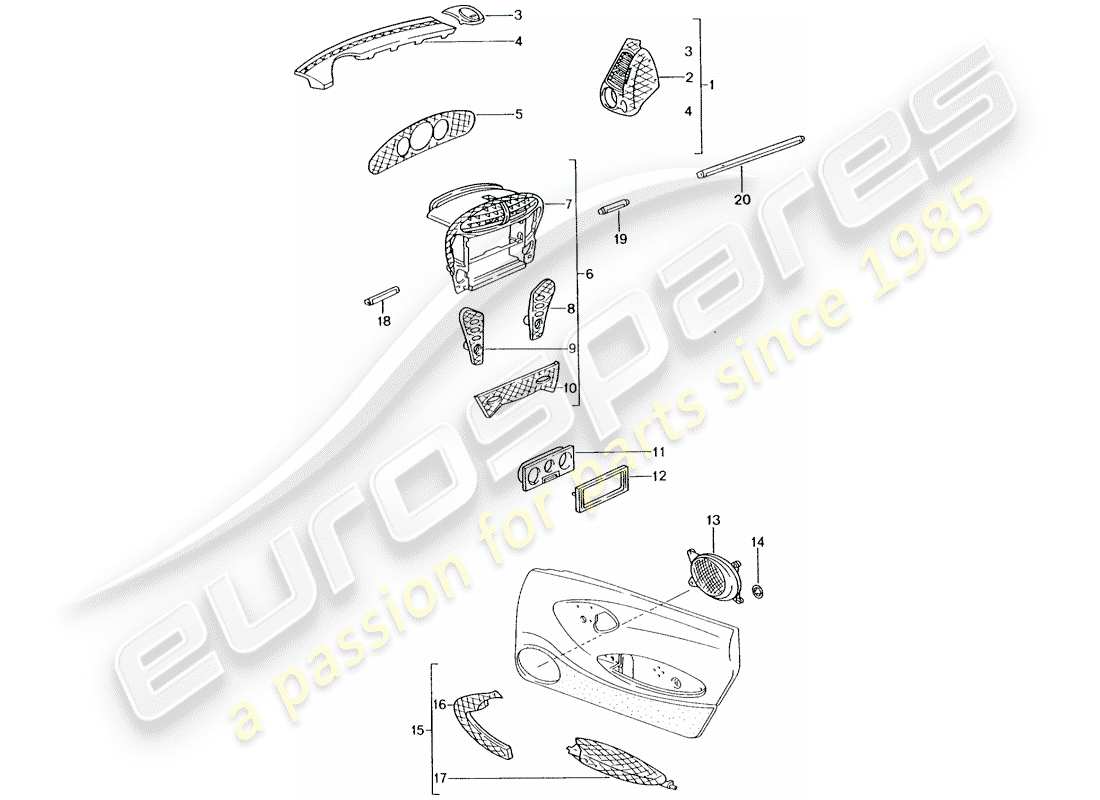 porsche 1995 (tequipment) abitacolo diagramma delle parti