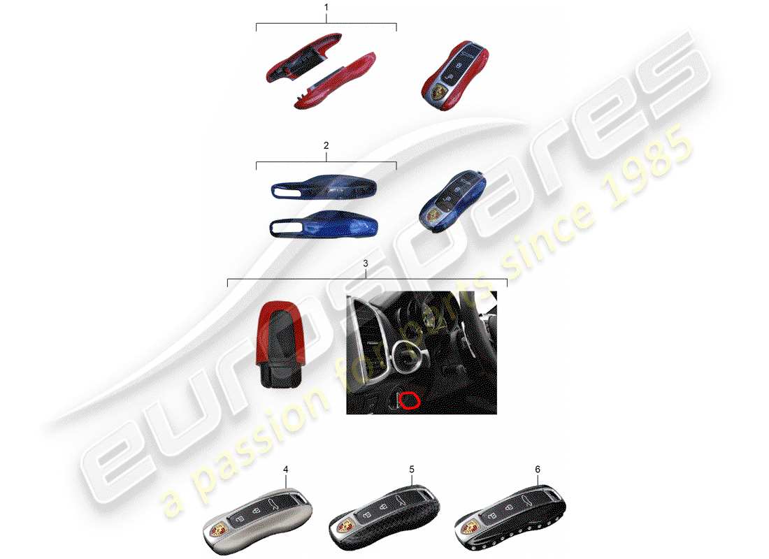 porsche 2016 (tequipment cayenne) diagramma delle parti della copertura chiave