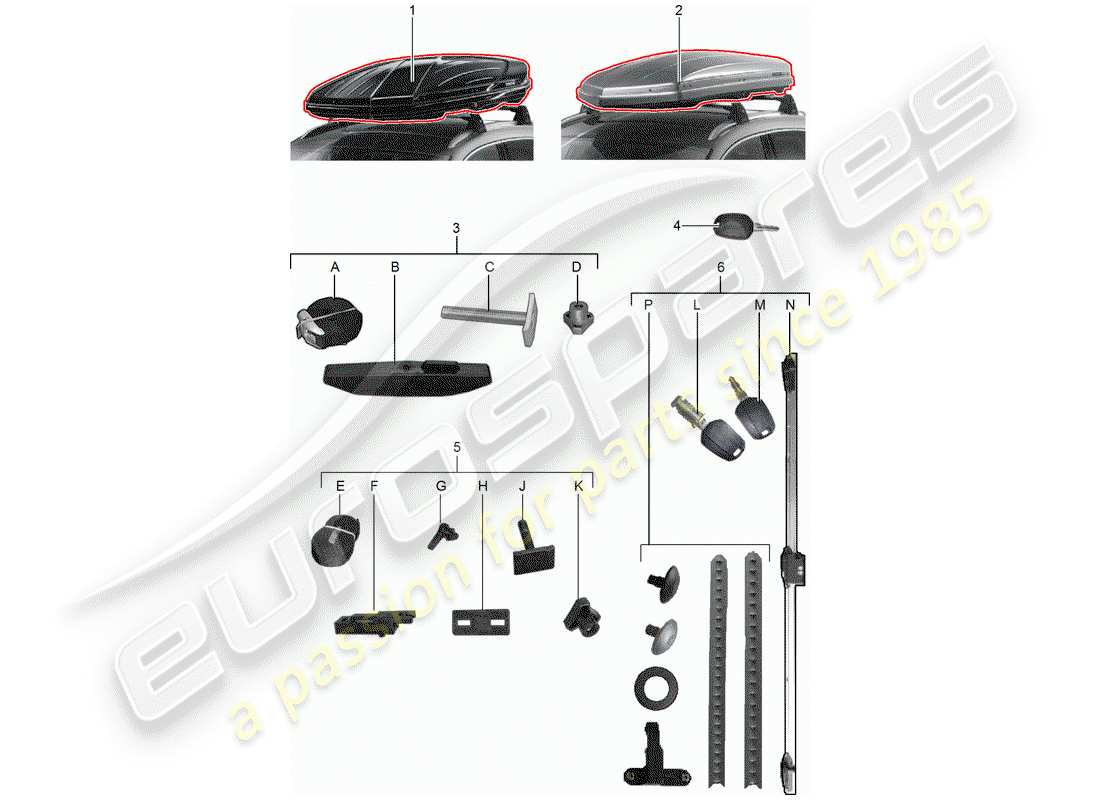 porsche tequipment macan (2018) schema delle parti del box da tetto