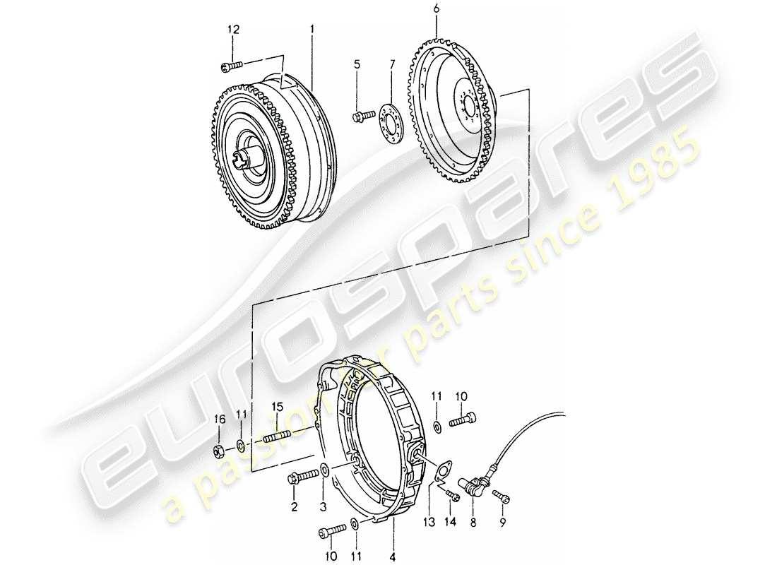 porsche 1998 (993) tiptronic - convertitore di coppia schema delle parti