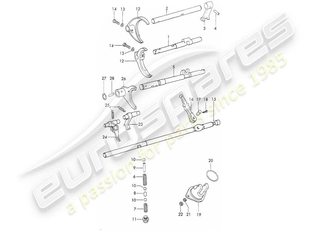 porsche 1973 (911) aste cambio - forcelle cambio - typ 905 - sportomatic - d >> - mj 1971 schema delle parti