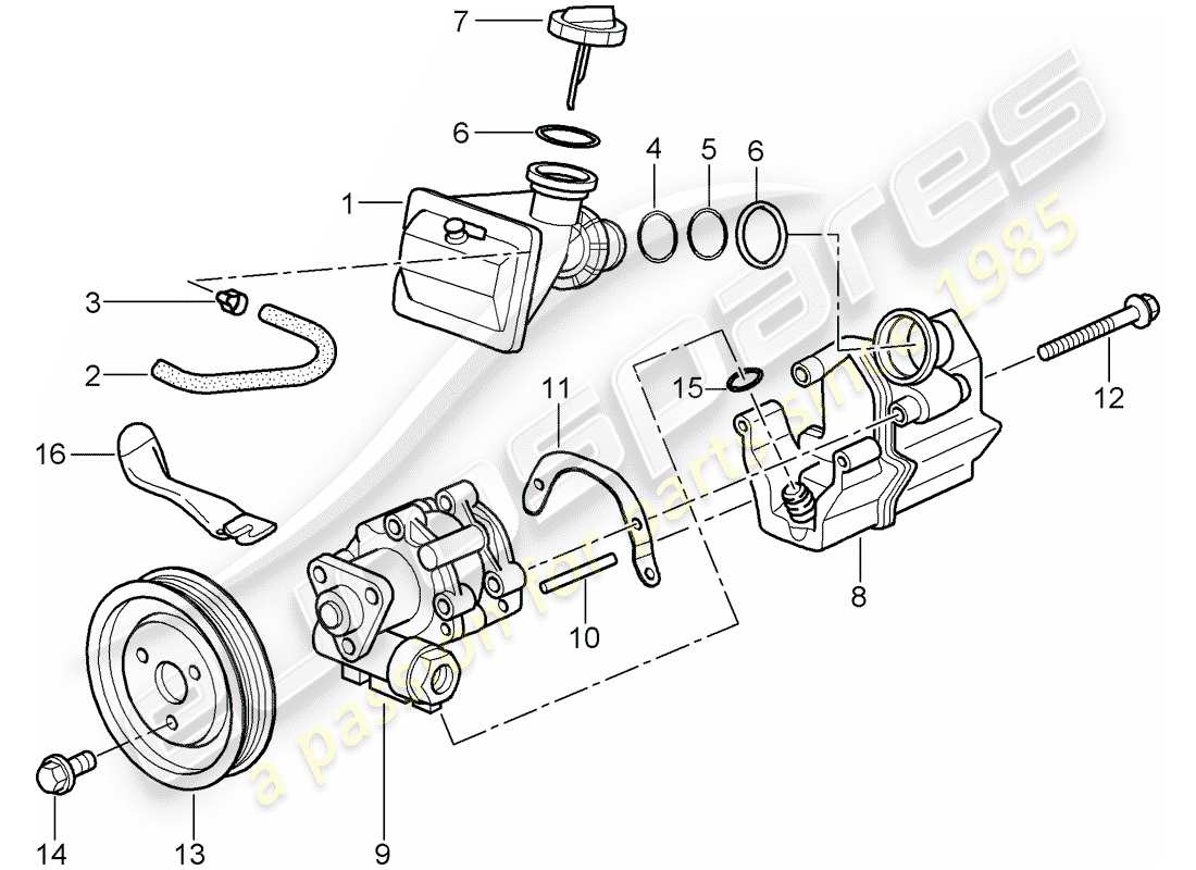 porsche 2001 (986 boxster) servosterzo - pompa servosterzo - per servosterzo - contenitore schema parte
