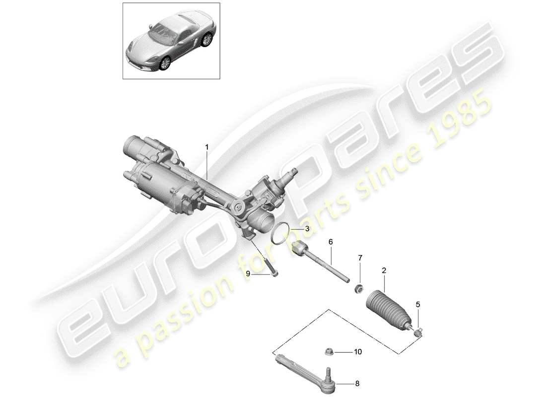 porsche 2018 (718 boxster) schema delle parti della scatola dello sterzo