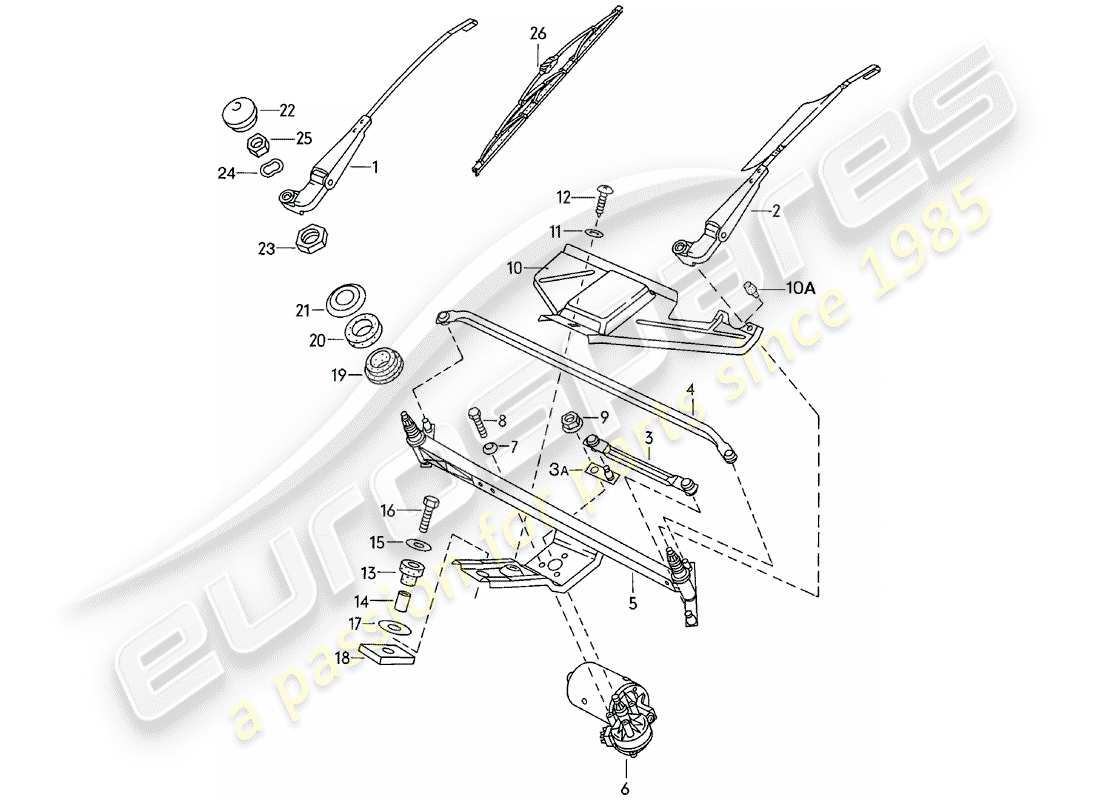 porsche 1982 (924) sistema tergicristallo diagramma delle parti