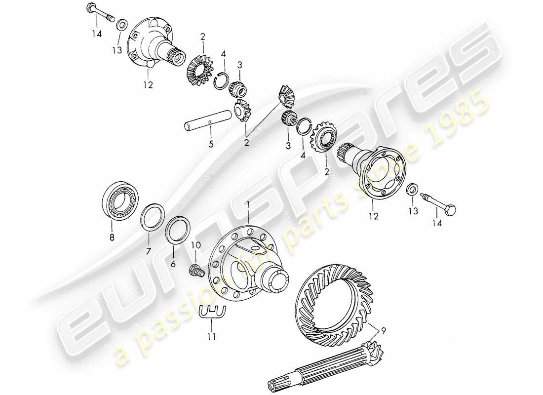 porsche 1973 (911) differenziale - con: - colata in conferma - oppure - pressofusione - corpo - senza: - armatura - d - mj 1970>> - mj 1970 schema delle parti