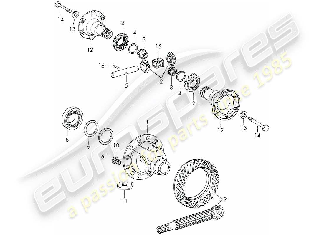 porsche 1973 (911) differenziale - per - cambio manuale - typ 915 - e - sportomatic - typ 925 - con: - infermo schema delle parti