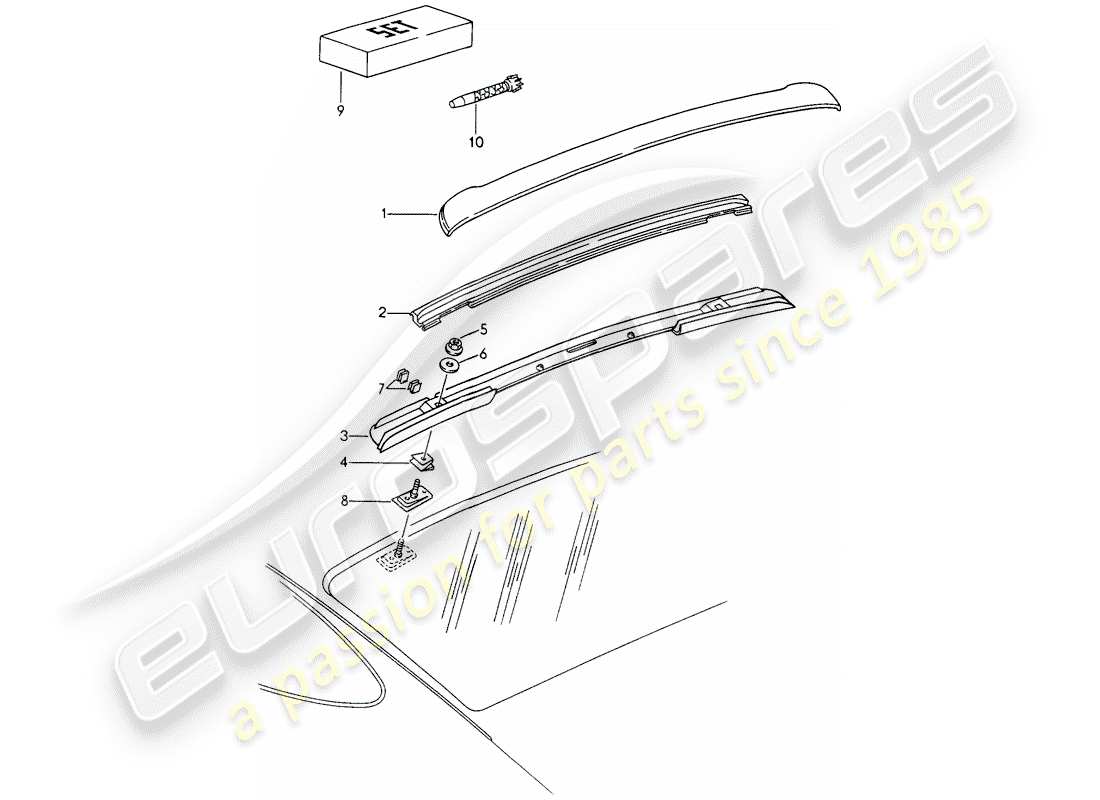porsche 1994 (993) modanatura di copertura del tetto schema delle parti