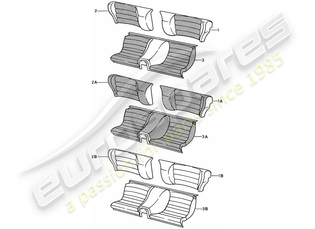 porsche 1987 (924s) sedile di emergenza - schema delle parti divise