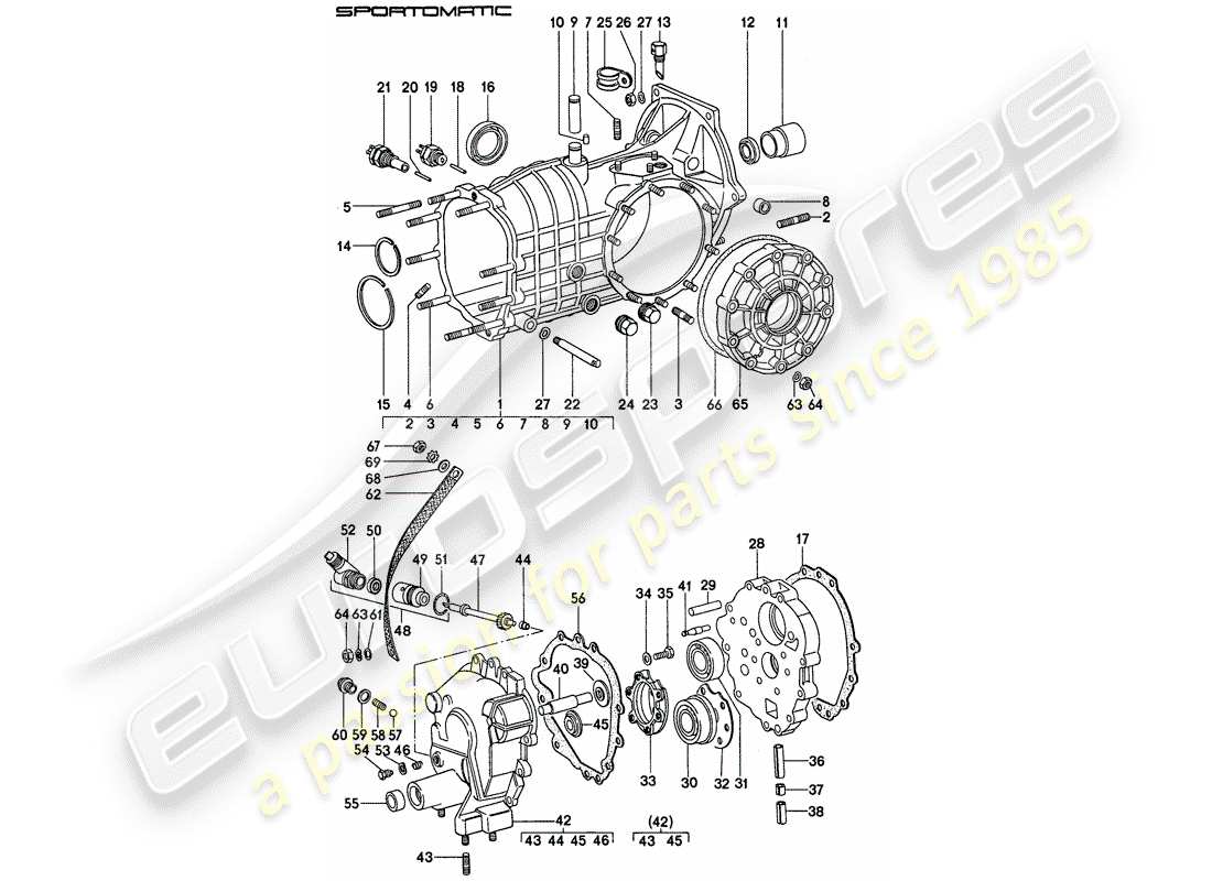 porsche 1976 (911) trasmissione di ricambio - cassa trasmissione diagramma delle parti