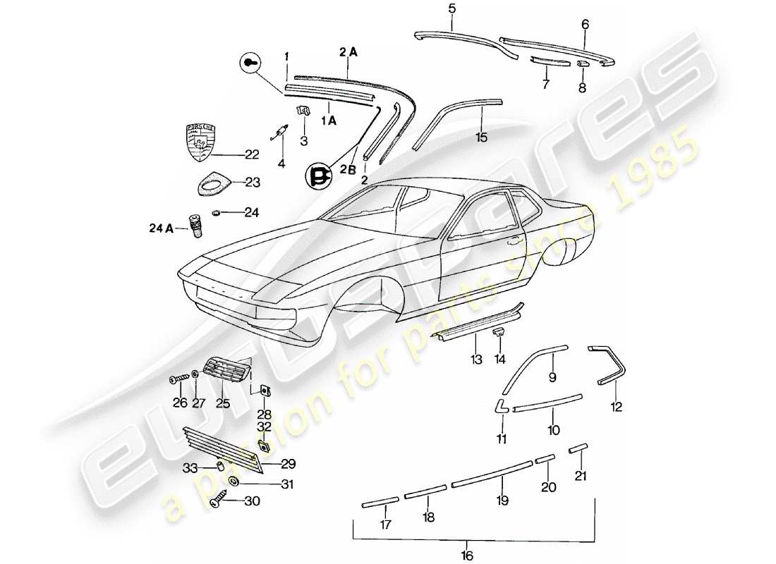porsche 1982 (924) raccordi decorativi diagramma delle parti