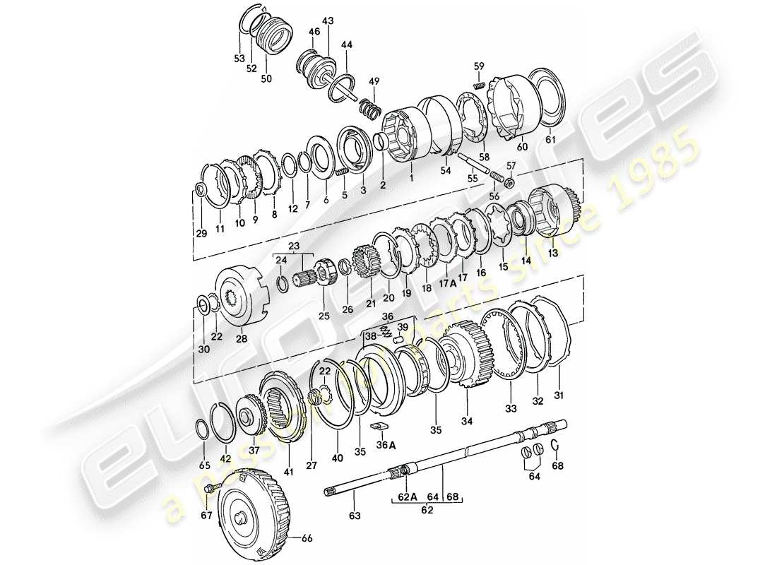 porsche 1987 (924s) controllo della trasmissione - cambio automatico diagramma delle parti