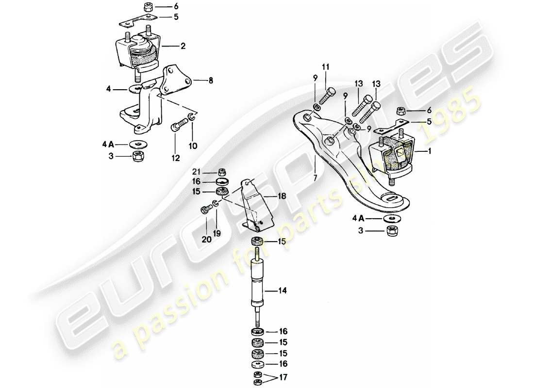 porsche 1982 (924) sospensione del motore diagramma delle parti