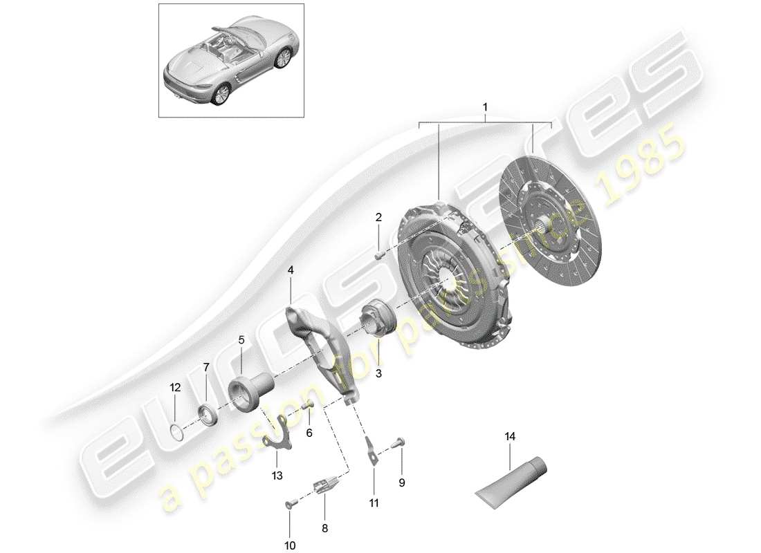 porsche 2018 (718 boxster) diagramma della parte della frizione