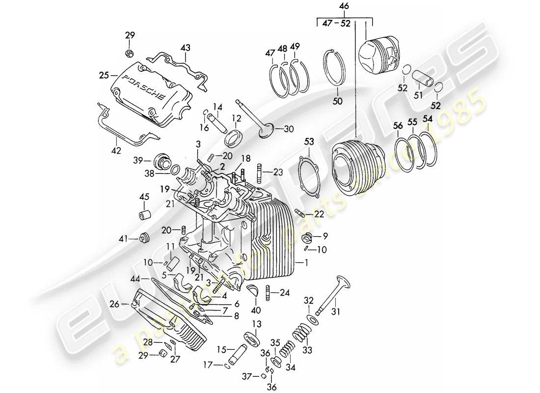 porsche 1961 (356b/356c) testa cilindro - cilindro con pistoni diagramma delle parti