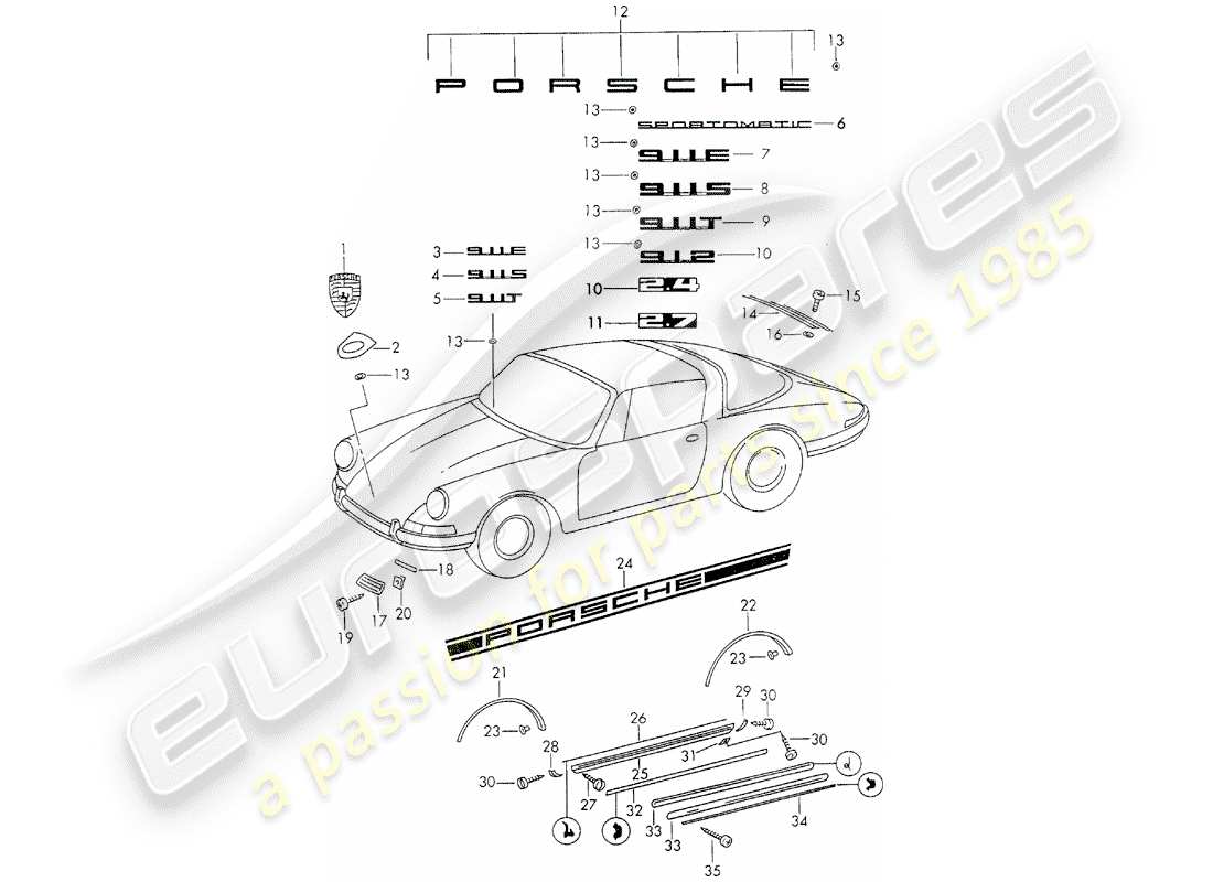 porsche 1971 (911) raccordi decorativi diagramma delle parti