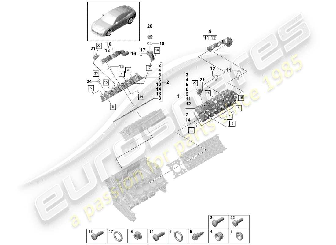 porsche 2018 (panamera 971-1) diagramma delle parti del coperchio valvola