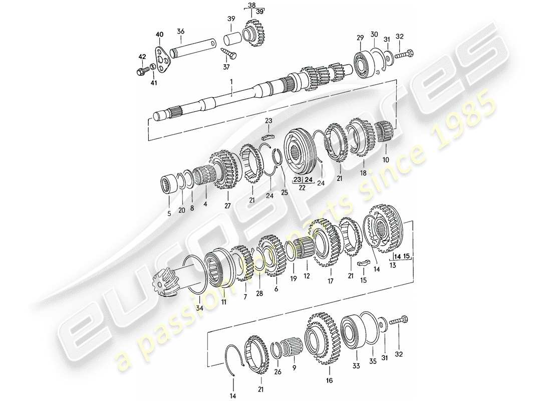 porsche 1977 (924) ingranaggi e alberi - 4-speed diagramma delle parti