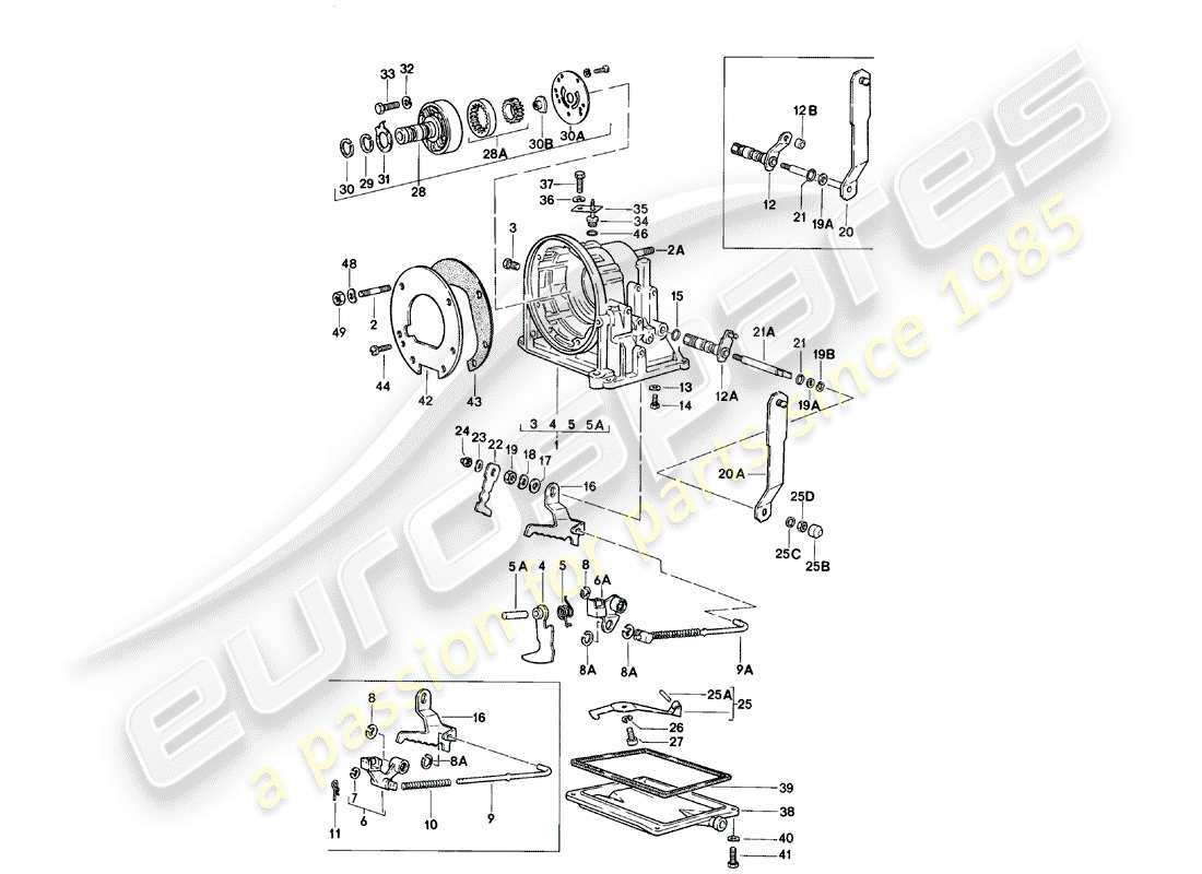 porsche 1981 (924) cassa trasmissione - cambio automatico diagramma delle parti