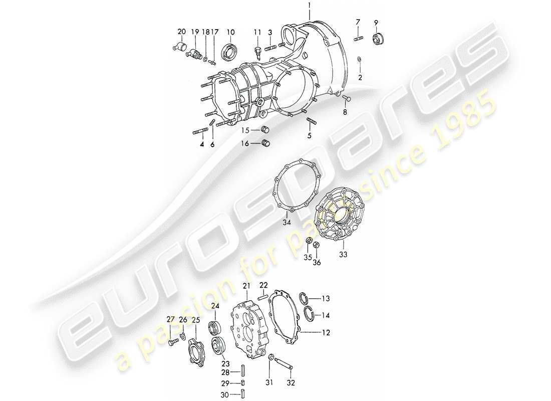 porsche 1973 (911) trasmissione di ricambio - cassa trasmissione - colata refrigerata - d >> - mj 1970 diagramma delle parti
