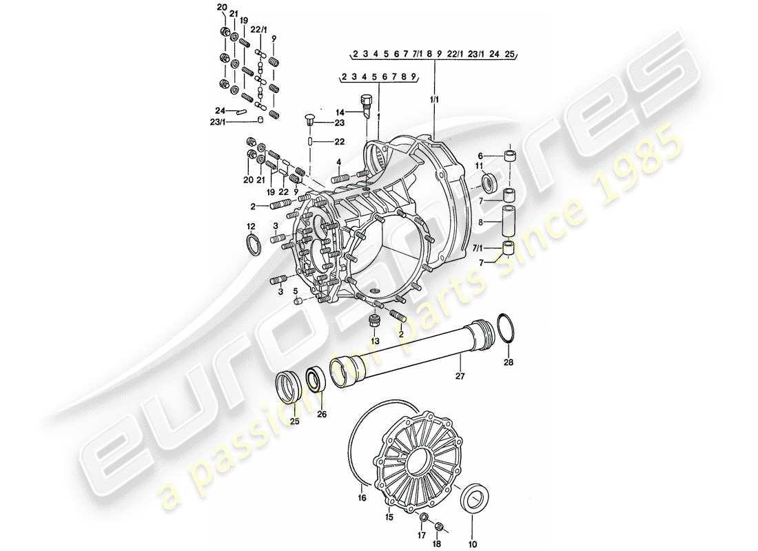 porsche 1976 (911) trasmissione di ricambio - cassa trasmissione diagramma delle parti
