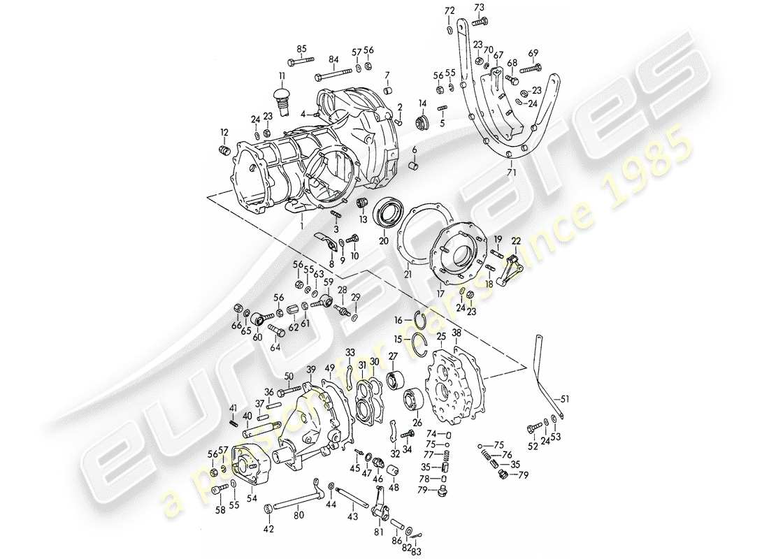 porsche 1963 (356b/356c) cassa trasmissione - con: - sospensioni trasmissione schema delle parti