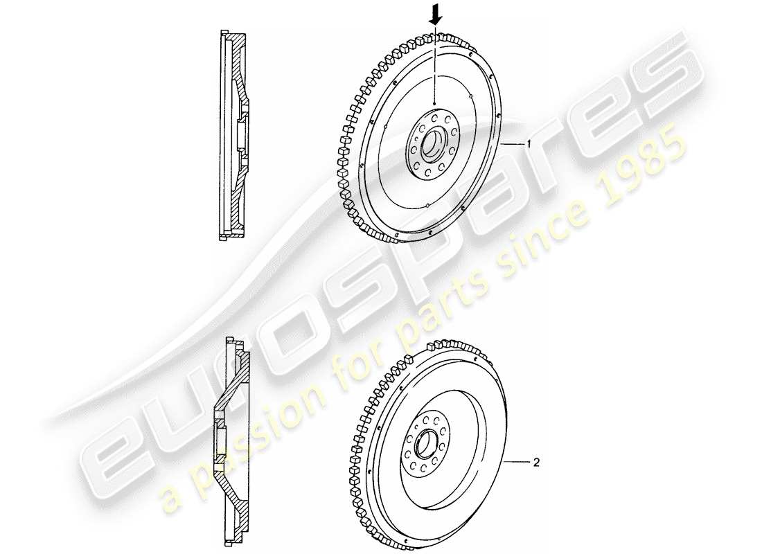 porsche replacement catalogue (1974) flywheel part diagram