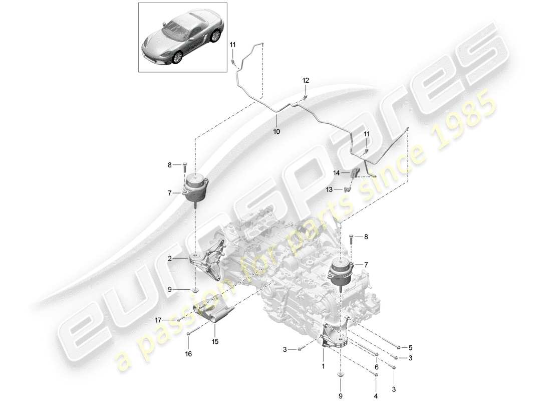 porsche 718 boxster (2019) attrezzatura di sollevamento motore schema delle parti