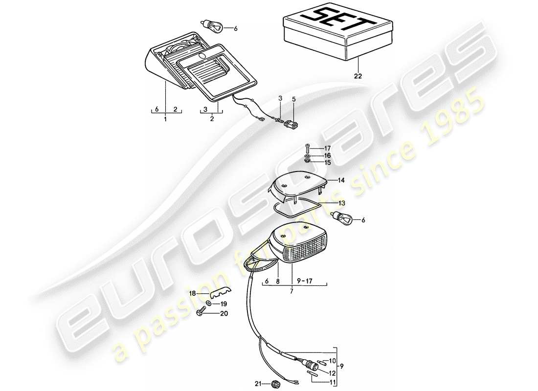 porsche 1987 (911) luce stop aggiuntiva schema delle parti