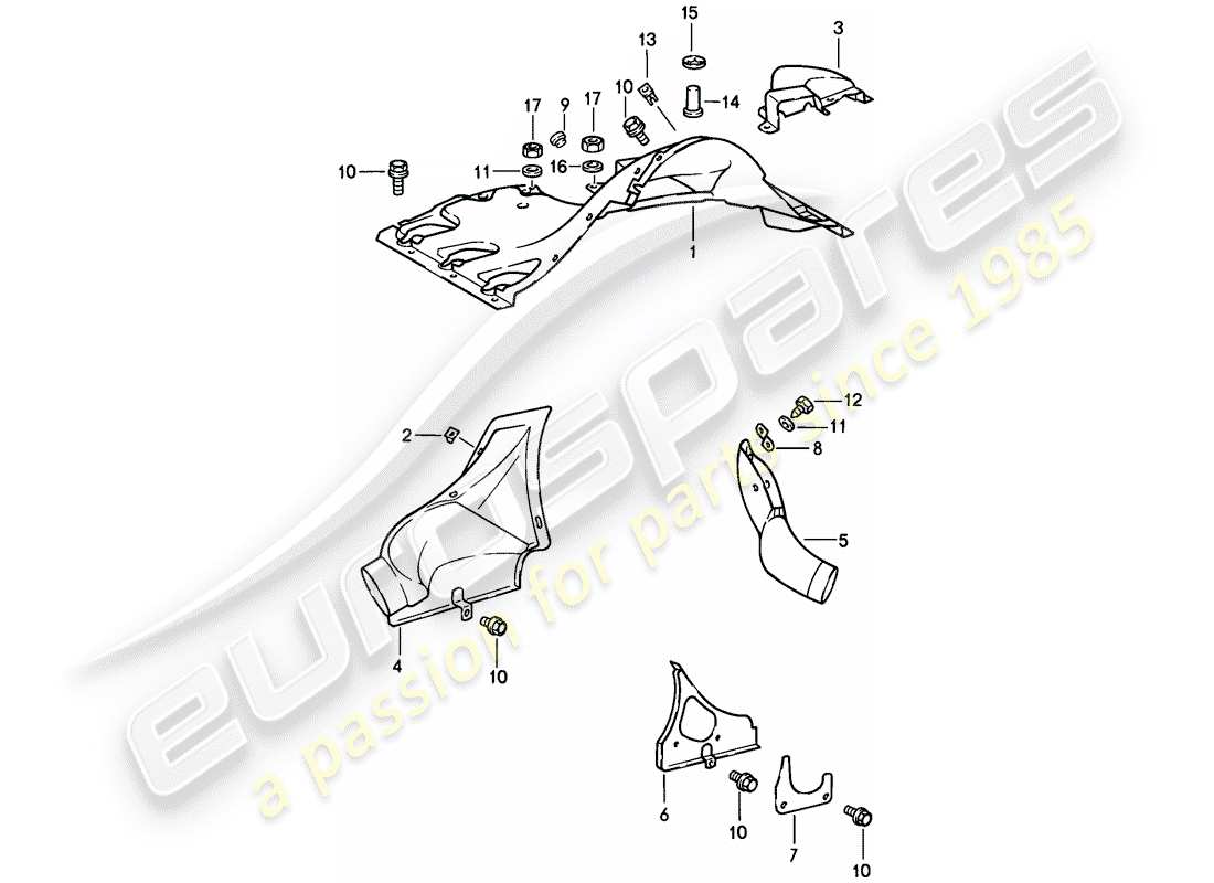 porsche 1987 (911) diagramma delle parti del condotto dell'aria