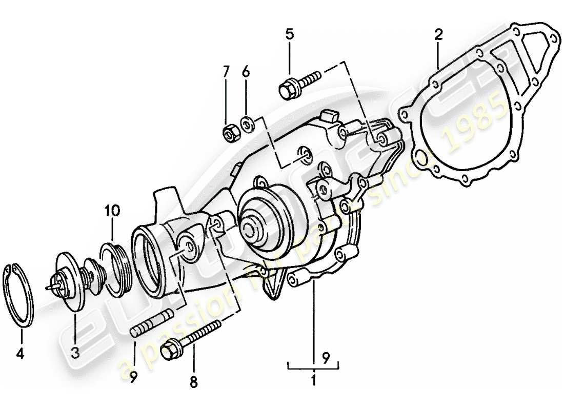 porsche 1983 (944) pompa dell'acqua diagramma delle parti