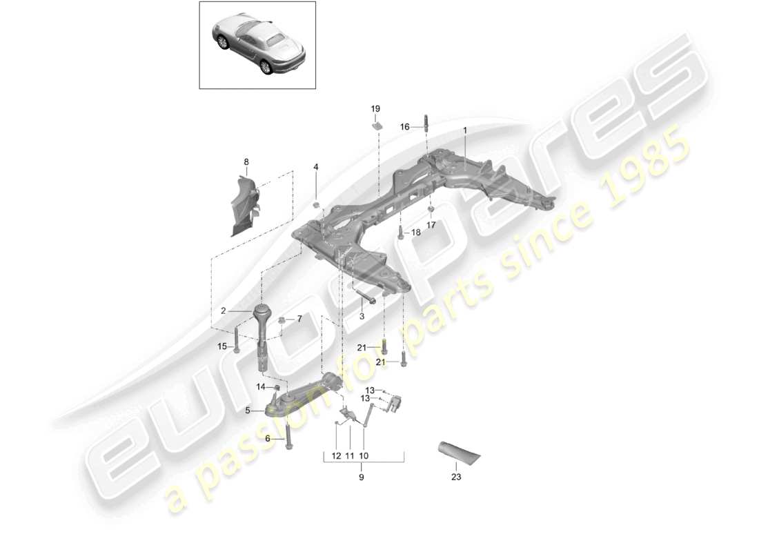 porsche 2020 (718 boxster) traversa a forcella diagramma delle parti