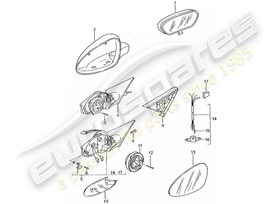 porsche 2003 (996) specchio retrovisore interno - specchio retrovisore schema delle parti
